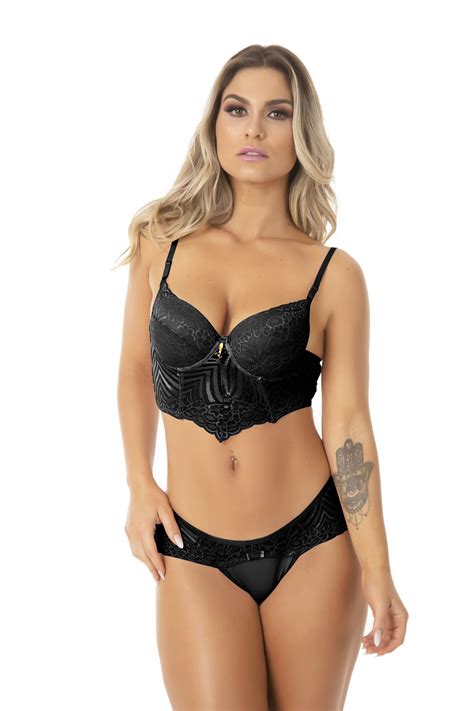 Conjunto Cropped Renda Renata Sexy Sensual Luxo BBM Lingerie