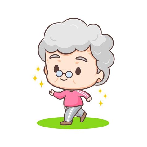 Linda Abuela Dibujos Animados Personaje Abuela Haciendo Actividad