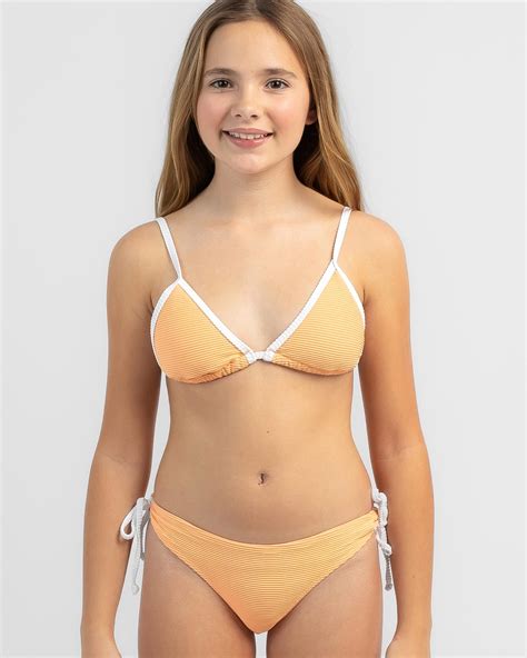 Shop Topanga Girls Neve Rib Triangle Bikini Set In Peachy Fast