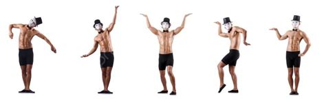 Naked Muscular Mime Isolated On White Photo Background And Picture For