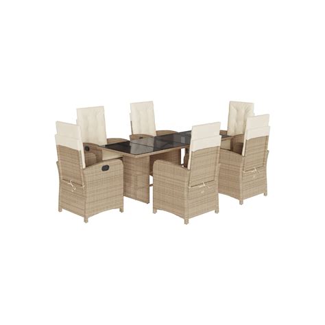 Ensemble À Manger De Jardin Et Coussins 7 Pcs Beige Poly Rotin à Prix