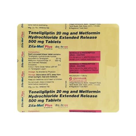 Zita Met Plus Tablet 20 MG Tenegliptin And Metformin At Rs 236 Box