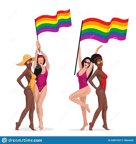 Vector Rainbow Gay Lgbt Rights Icons And Symbols Homosexual Woman Love And Flag Illustration