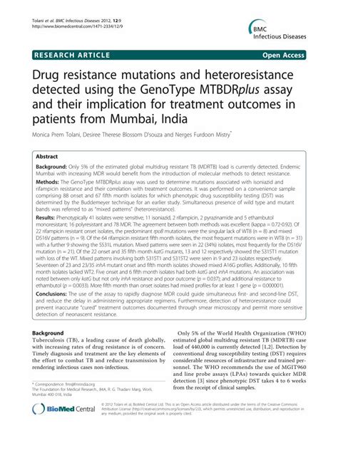 PDF Drug Resistance Mutations And Heteroresistance Detected Using The