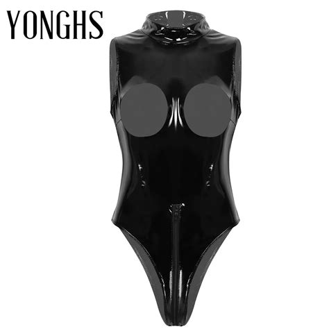 Lingerie Feminina Er Tica De L Tex Body Apar Ncia Molhada Couro Sint Tico Gola