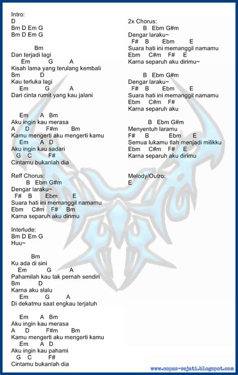 kunci gitar chord lirik lagu noah separuh   full