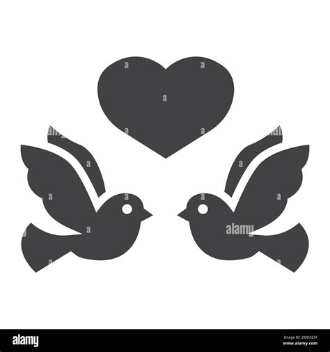Wedding Doves With Heart Glyph Icon Valentines Day And Romantic
