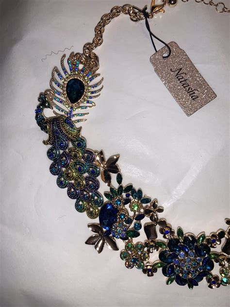 Natasha Peacock Gold Tone Blue Rhinestone Statement Necklace Nwt Ebay