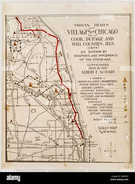 Map Of American Indian Trails And Villages Of Chicago Illinois And