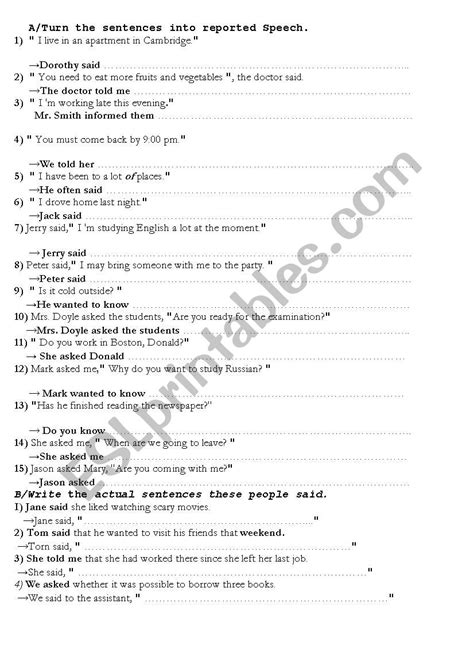 Activity on Reported Speech - ESL worksheet by Naceur