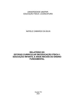 Relatorio De Estagio Educacao Fisica Bacharelado I Daiane Alves