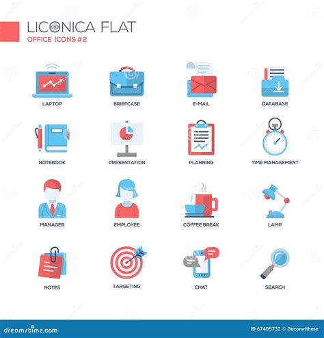 Sistema De La L Nea Moderna Iconos Y Pictogramas Planos De La Oficina