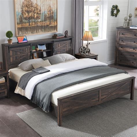 Amazon T Tream Queen Size Bed Frame Farmhouse Rustic Wood