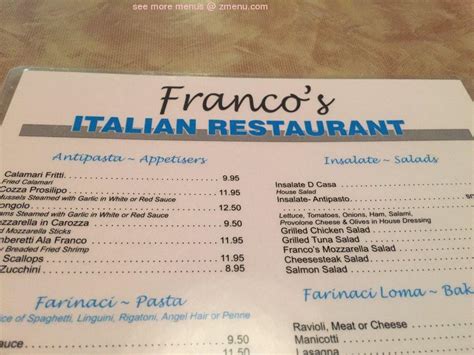 Online Menu of Francos Italian Restaurant Restaurant, Norfolk, Virginia ...