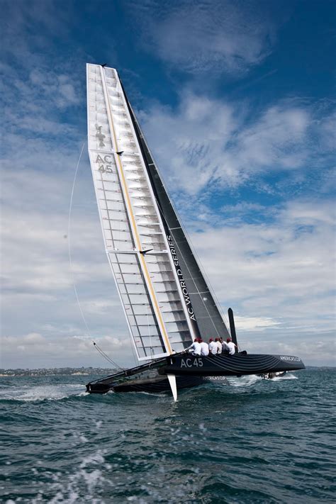 Sailracewin Americas Cup Ac45 Wing Sailed Catamaran Under Sail In