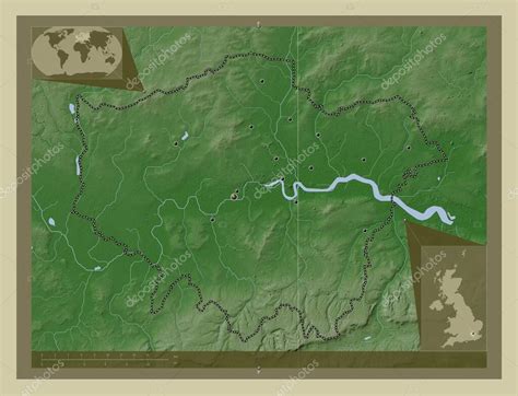 Londres Región Del Reino Unido Mapa De Elevación Coloreado En Estilo Wiki Con Lagos Y Ríos