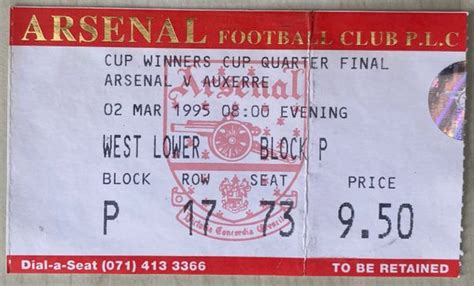 199495 Original European Cup Winners Cup Quarter Final 1st Leg Ticket