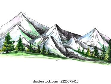 Hand Draw Landscape Colorful Sketch Mountain Stock Vector (Royalty Free ...