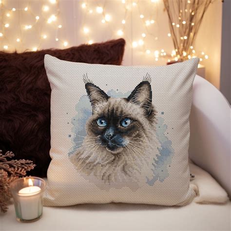 Long Haired Siamese Cat Cross Stitch Pattern Code AB 077