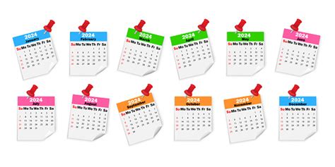 Lembar Kalender 2024 Pada Pin Bulan Kalender Yang Berbeda Lembar ...