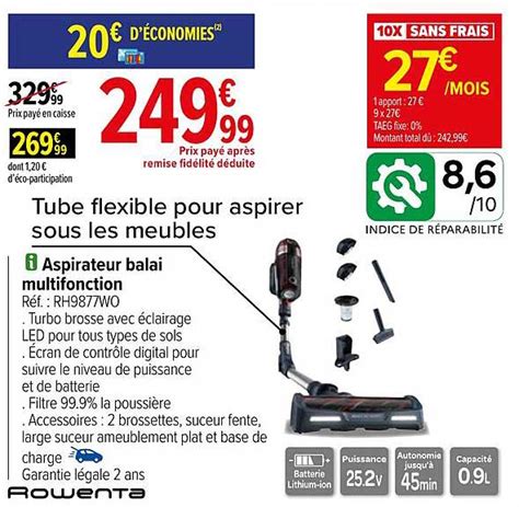 Promo Aspirateur Balai Multifonction Rowenta Chez Carrefour ICatalogue Fr