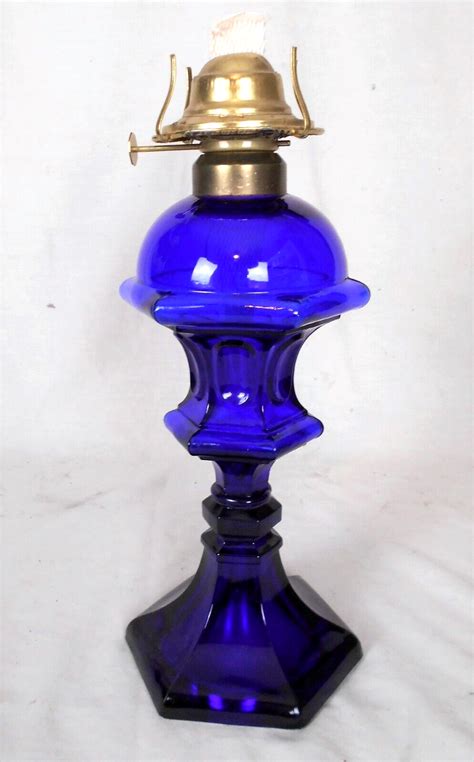 Vintage Cobalt Blue Glass Oil Lamp Ebay