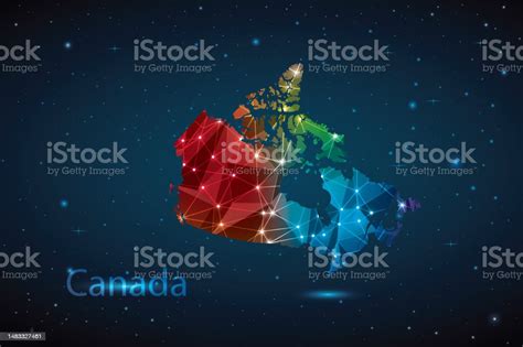 Polygon Map Of Canada Vector Illustration Low Poly Color Rainbow Stock