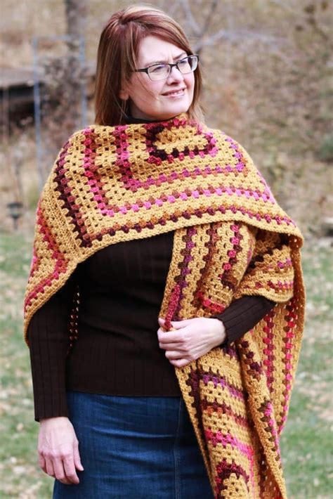 Easy Granny Square Crochet Ruana Wrap Free Pattern Sedona Ruana