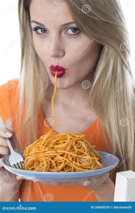 Young Woman Eating Spaghetti Pasta Stock Image Image Of Slim Alone