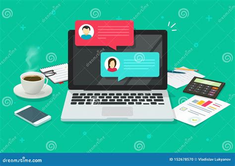 Chat Messages On Computer Online Vector Illustration Flat Cartoon