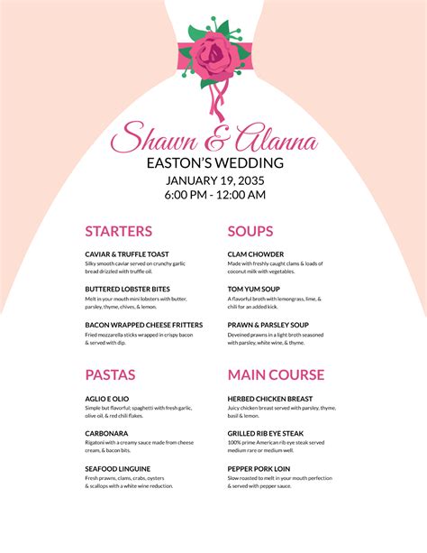 Free Bride Wedding Menu Template To Edit Online