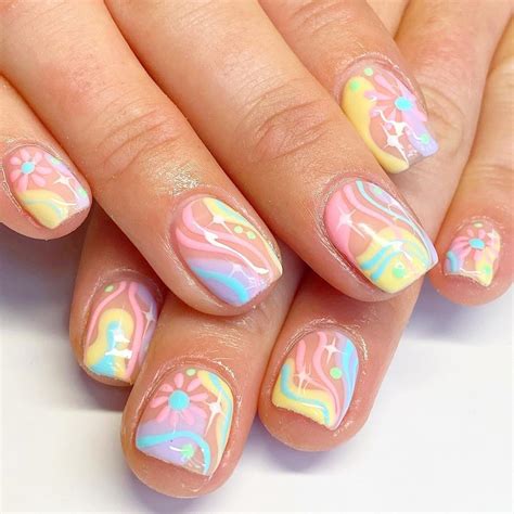 Amazon Pcs Nude Pink Press On Nails Short Square SHANRUN Fall Colorful Flowers Fake