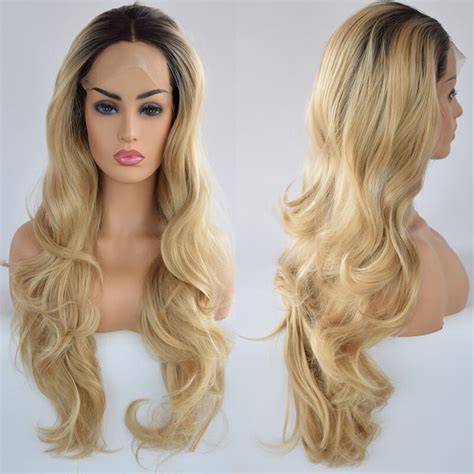 Mørk rod ombre blond body wave syntetisk blonde fr Grandado