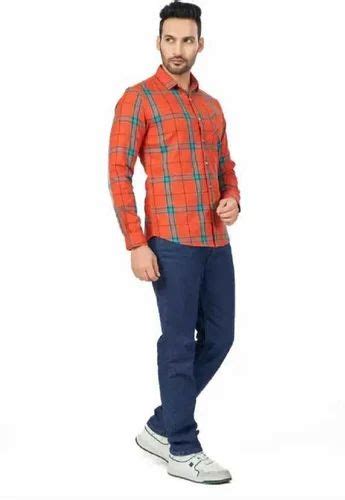 Cotton Medium Checks Men Fit Checkered Curved Collar Casual Shirt Full