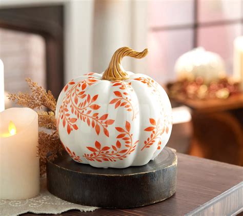 675 Ceramic Toile Pumpkin By Valerie Orange Blue