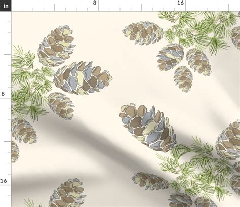 Pine Cone Fabric Pine Cone Tree Evergreen Taupe Blue Etsy