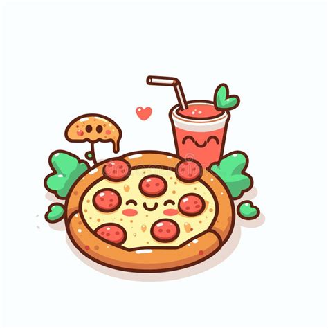 Ilustración Vectorial De La Caricatura De La Pizza Y La Bebida Sabrosa