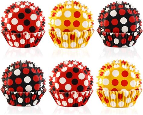 Amazon Quera Pcs Polka Dot Cupcake Liners Black Red Yellow