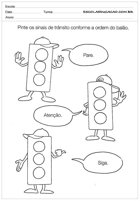 Atividades sobre o Trânsito Sinais de Trânsito Escola Educação