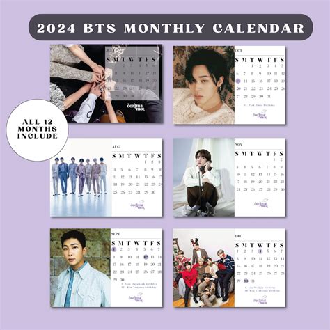 Buy BTS 2024 MONTHLY CALENDAR Printable Bts Army Calendar 2024 Online