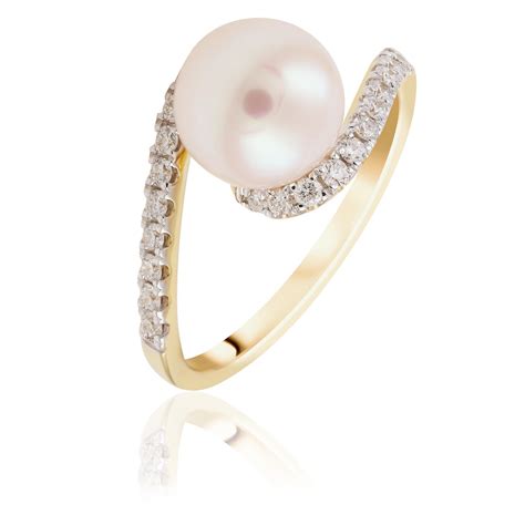 Pearl Ring, Diamond Set Split Band Design - Stones Diamonds