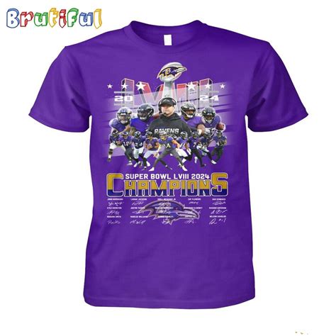 Baltimore Ravens Super Bowl LVIII 2024 Champions Signatures T-Shirt