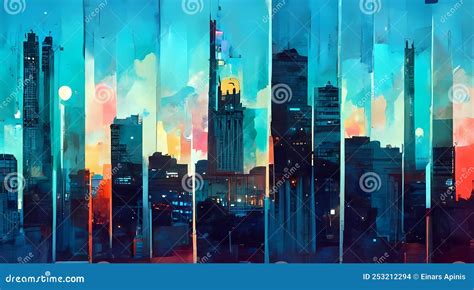 City Skyline at Night Wallpaper Illustration Stock Illustration ...