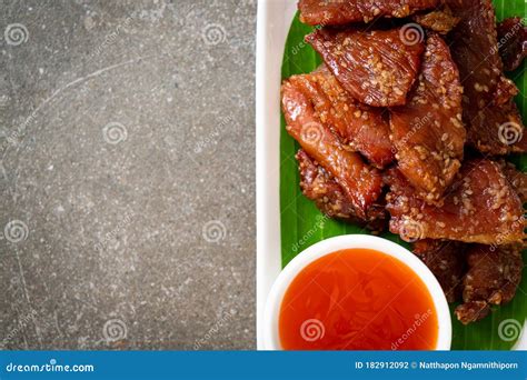 Sun Dried Pork With Sauce Stock Photo Image Of Piece 182912092