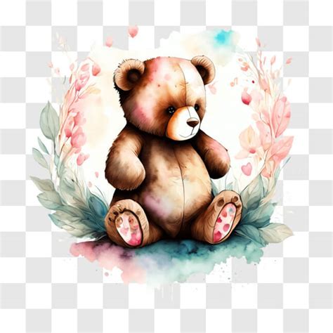 Download Teddy Bear in a Floral Arrangement PNG Online - Creative Fabrica