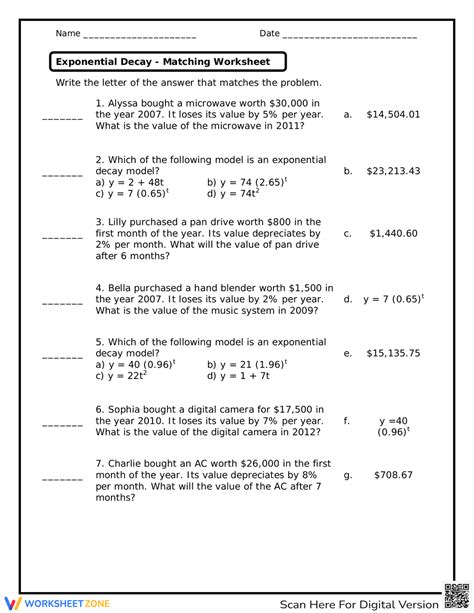 Exponential Growth And Decay Word Problems Worksheet With Answers Worksheets Library