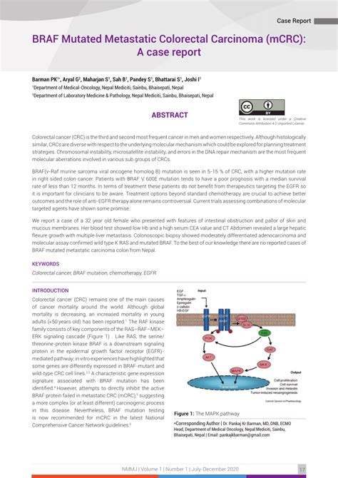 PDF BRAF Mutated Metastatic Colorectal Carcinoma MCRC A Case Report