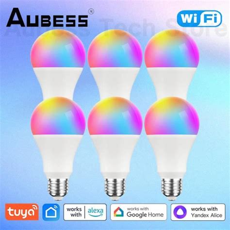 6 Morceaux B22 AUBESS Ampoule LED Intelligente Tuya B22 15W RGB CW