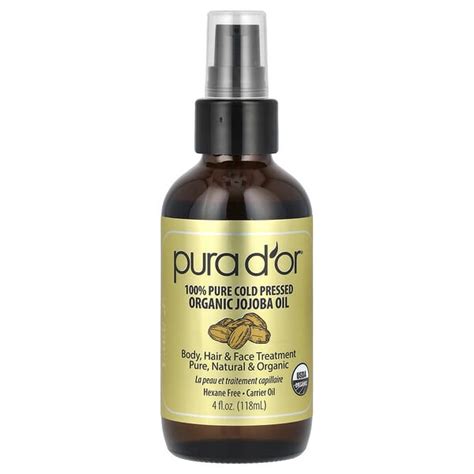 Pura Dor 100 Pure Cold Pressed Organic Jojoba Oil 4 Fl Oz 118 Ml