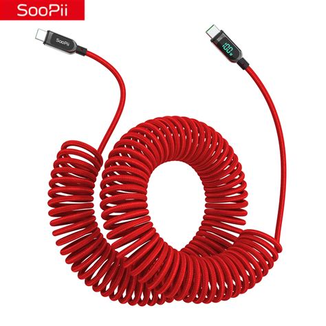 Soopii Cable Usb Tipo C En Espiral De W Carga R Pida M Nailon